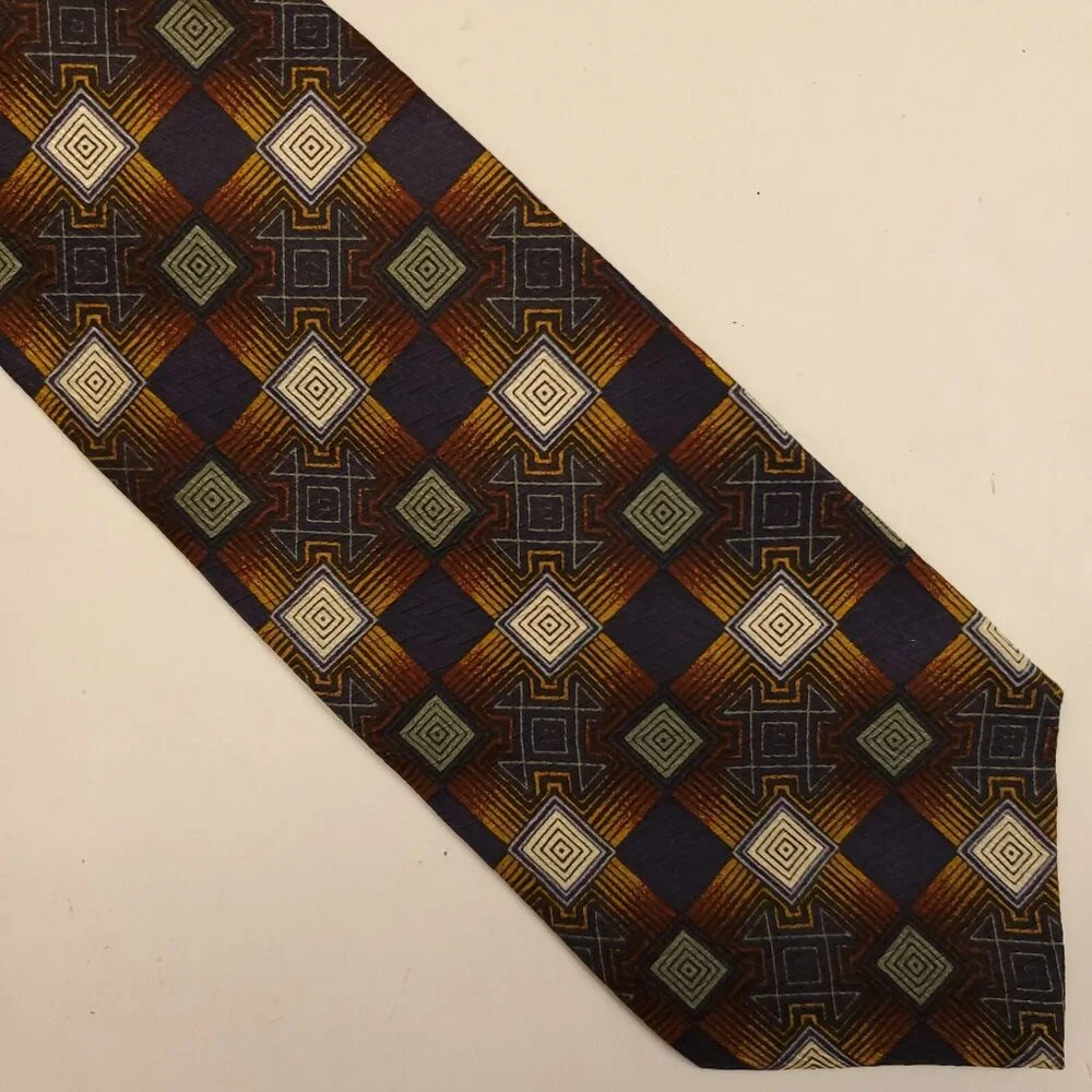 JHANE BARNES 100% Silk Necktie Japan Designer Geometric Made in Japan Jacquard